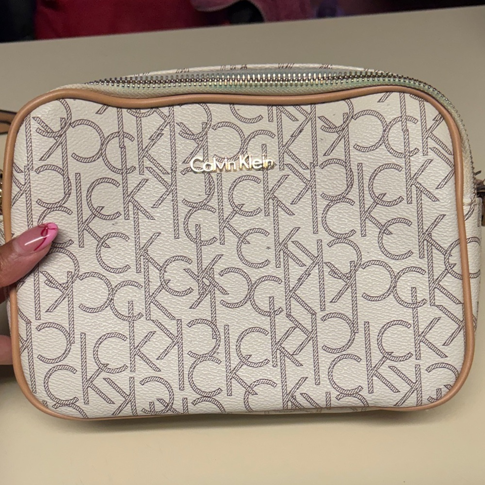 Calvin Klein Beige and Brown Monogram Crossbody Bag